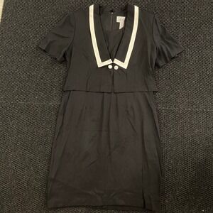 Vintage DJ Summers Black Petite Sailor Dress 12P V Neck Collar Short Sleeve